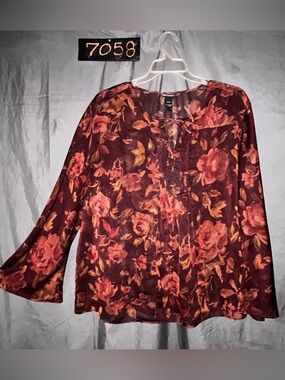 Floral Peasant Blouse in Burgundy Red - Brand: